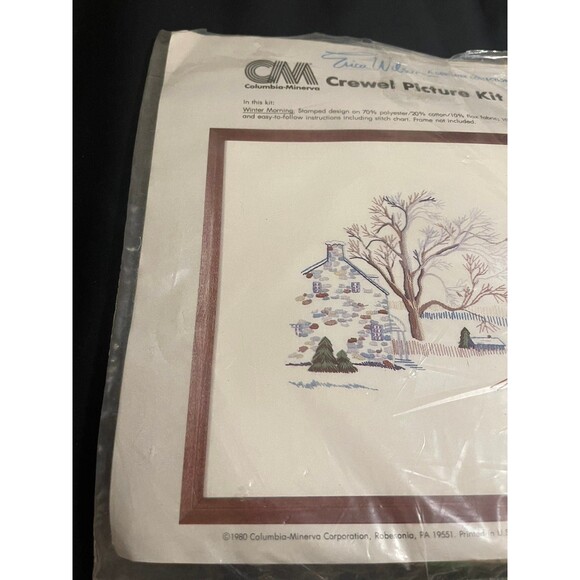 1980 NOS Columbia-Minerva Erica Wilson Crewel Picture Kit Winter Morning 20x24 - Picture 2 of 7